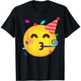 thumbnail image 1 of Emoji Partying Face Birthday Gift T-Shirt - Black - S, 1 of 4