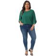 thumbnail image 3 of DARING DIVA Women's Plus Petal Sleeve Swiss Dots Blouse T-Shirt Tops 1X Dark Green, 3 of 6