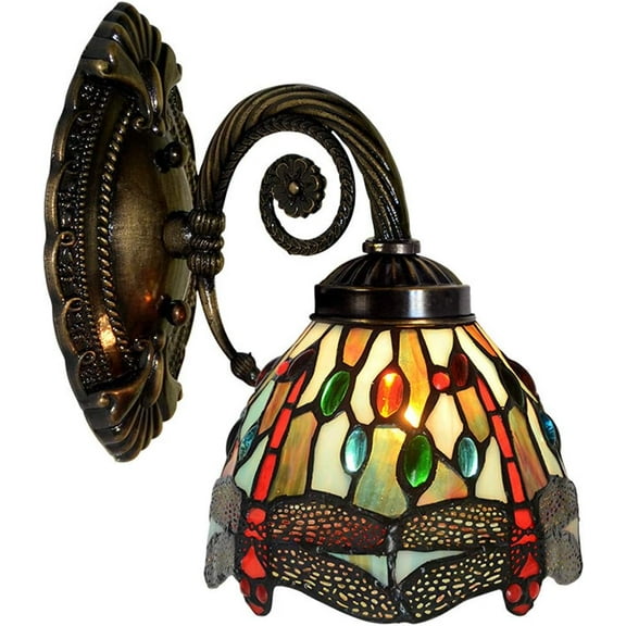 Artistic Style Stained Glass Wall Sconce, Vintage Beside Reading Lamp, American Retro Wall Light Fixture for Hallway Living Room Bedroom Bathroom Night Light,E27 Bulb, 110-240V,B,2lights