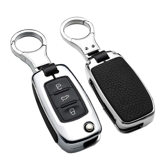 Fit for Volkswagen Key Fob Cover Key Case Remote Cover Metal Leather Key Shell with Keychain Compatible with VW Tiguan Jetta Mk6 Golf Polo Passat Flip Key