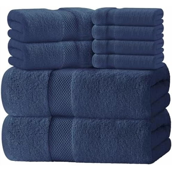 Luxury Bath Towel Set of 8 Pieces - 100% Turkish Cotton Highly Absorbent Towels for Bathroom, 2 Luxury Bath Towels 700GSM, 2 Hand Towels, 4 Washcloths, Navy