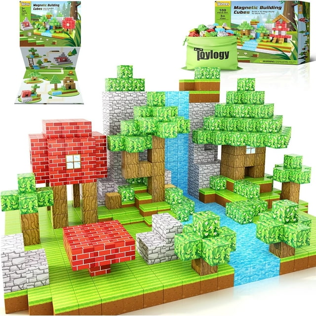 100PCS Magnetic Blocks-Build Mine Magnet World Set for Boys & Girls Age 3-5 6-8, STEM Sensory Toys for Toddlers Gifts for 3+ Years Old Girls Boys,1" Magnet Cubes Classroom Must Haves