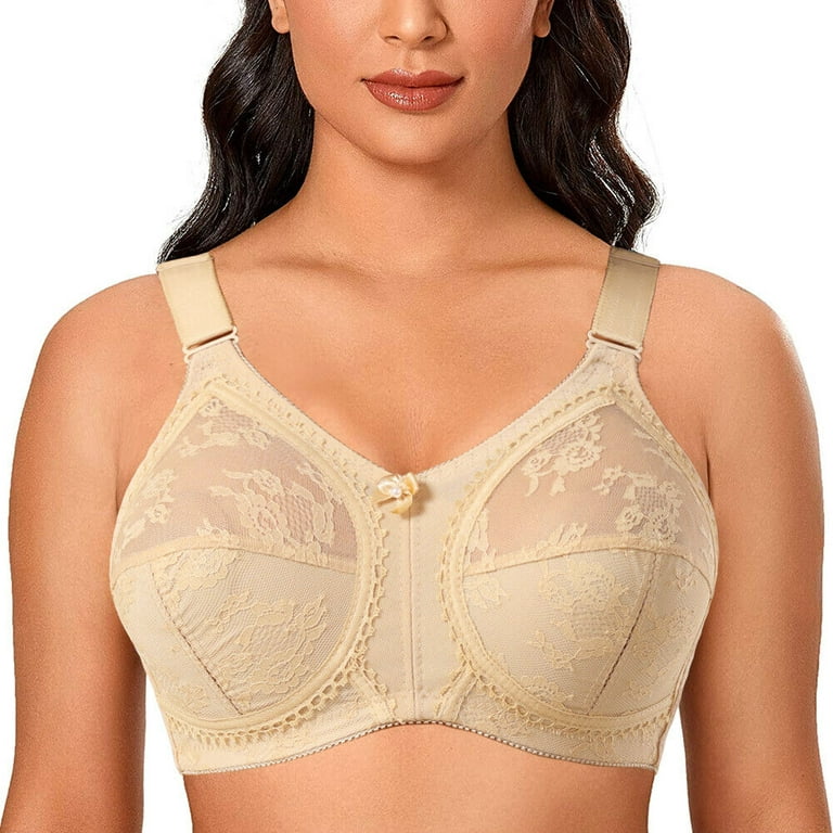 Women's Plus Size Minimizer Sleep Unlined Full Coverage Lace Wirefree Bra  44A