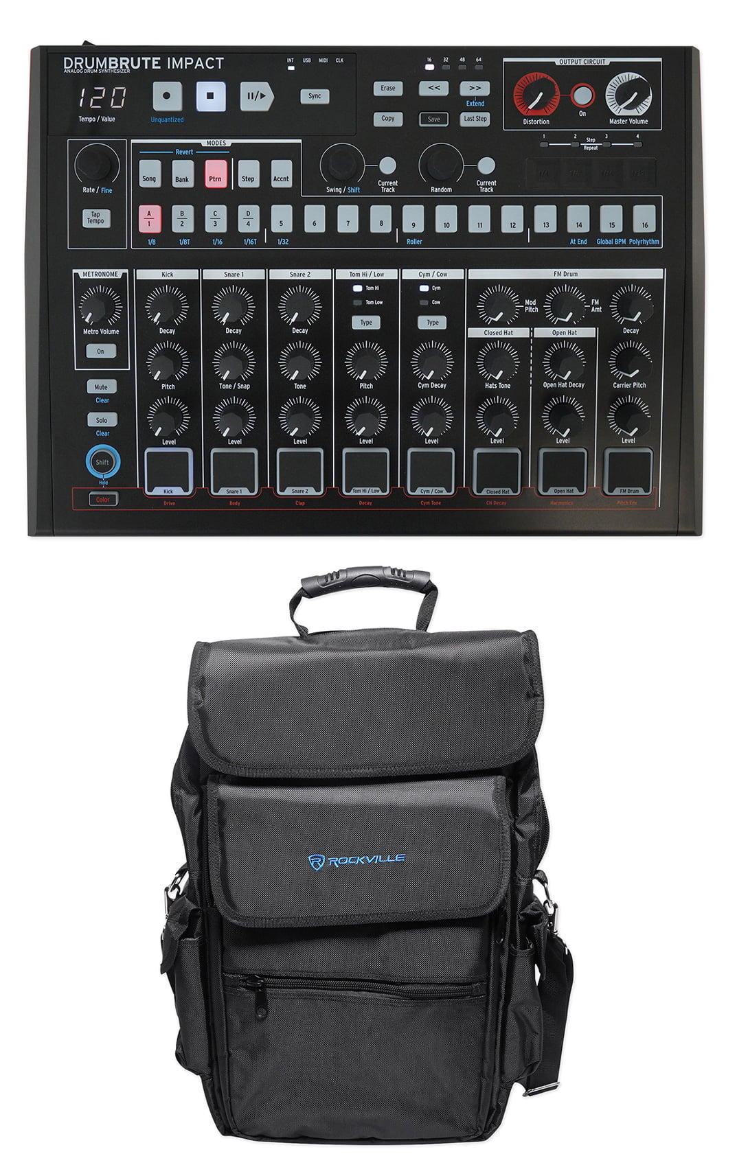 Arturia Arturia Drumbrute Impact NOIR USB MIDI Analog Drum Synthesizer Machine+Backpack 