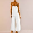 thumbnail image 2 of Lovskoo Women's Summer Cotton Linen Outfit Sets Cami Tops Palazzo Pants Flowy Wide Leg Beach Trousers with Pockets White, 2 of 9
