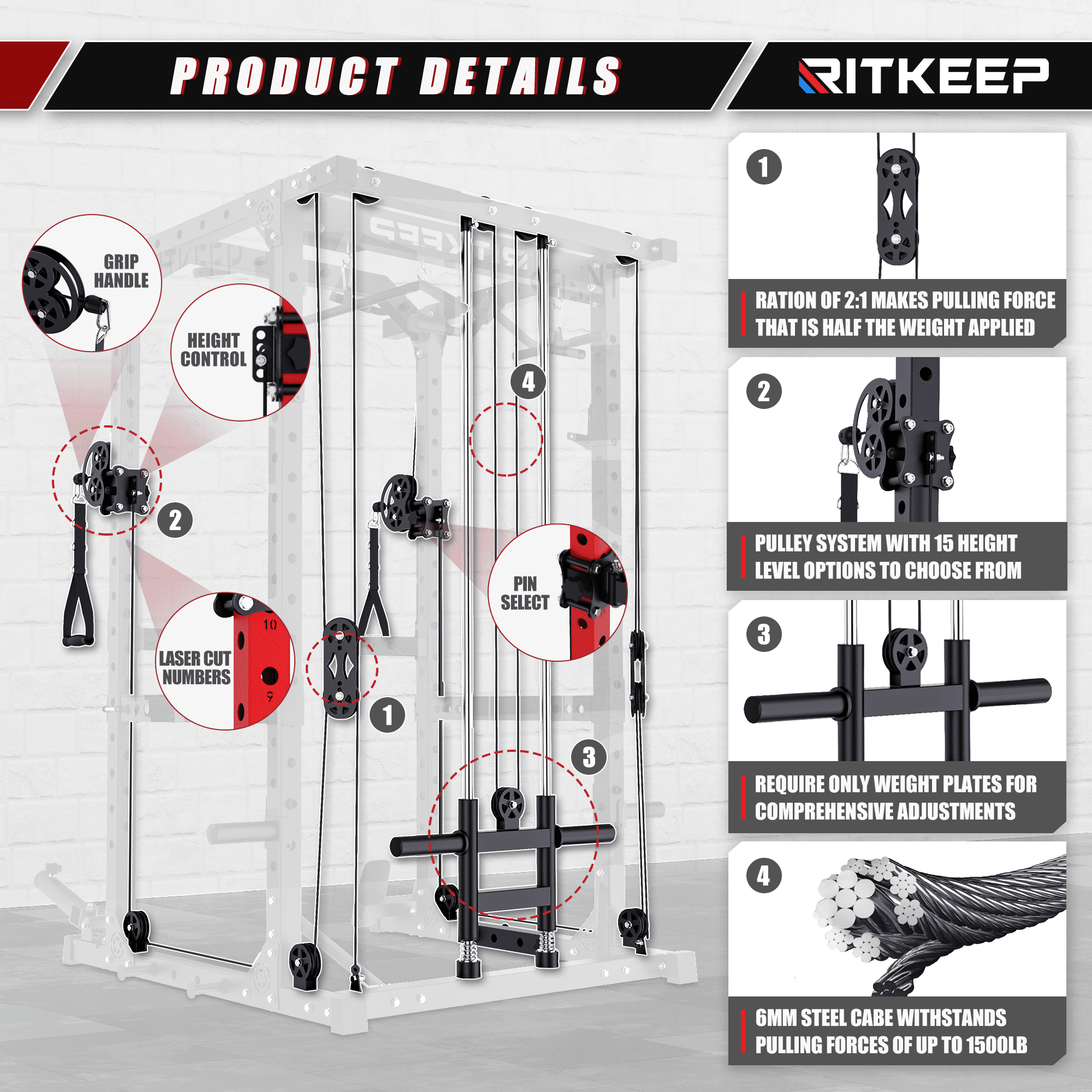 RitKeep M10 Power Cage for Home Strength Training, Workout Cable Machine