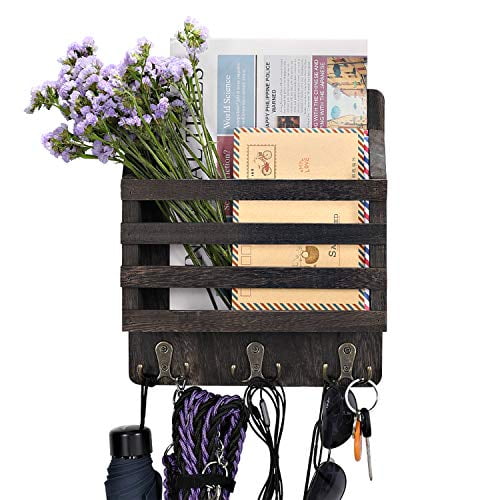 KaqiNova Wall Mounted Mail Sorter Organizer,Wooden Key Holder Hooks