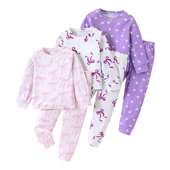 GCETTIC Pajamas For Kids Girls Cotton Blend Pajama Set Loose Long Sleeve Top Elastic Jogger Night Pants Pink,1-2 Years
