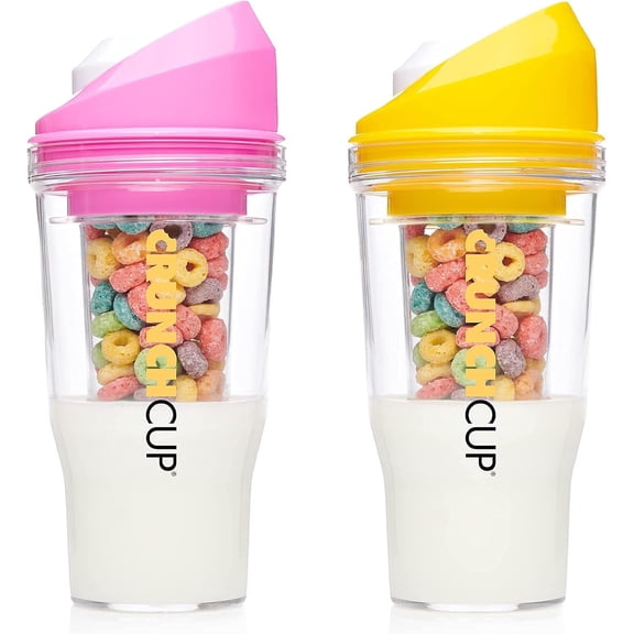 CRUNCHCUP Bundle & Save on Two Portable Cereal Tumblers - No Spoon, No Bowl, It's Cereal on the Go [Pink & Yellow]