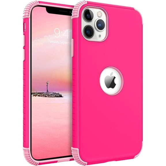 for iPhone 11 Pro Max Cases, 2 in 1 Slim Fit Heavy Duty Rugged Hybrid Shockproof Soft TPU Bumper Hard PC Protective Girls Women Boy Men Case Cover for iPhone 11 Pro Max 6.5", Hot Pink/Pink