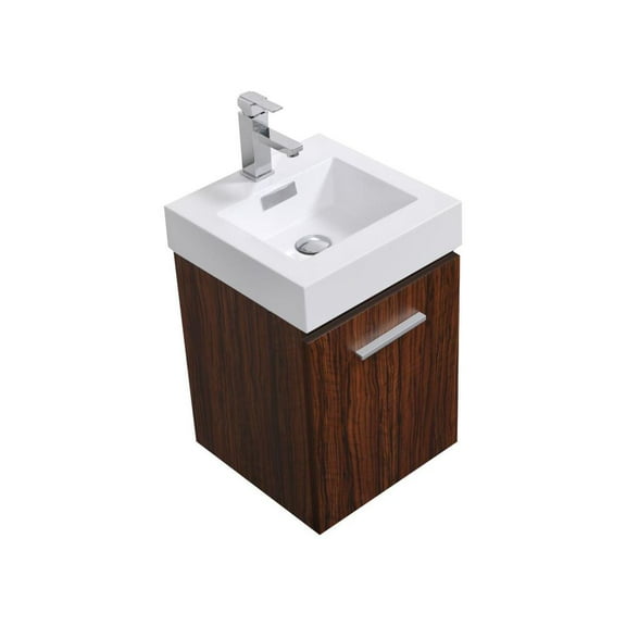 Kubebath Bliss 16" Walnut Wall Mount Modern Bathroom Vanity