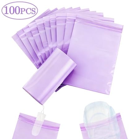 Sanitary Napkin Disposal Bags, 100 Pcs Purple Feminine Sanitary Napkin Storage Bag, Sealed Opaque for Privacy, Block Odors