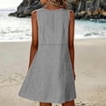 thumbnail image 5 of Women's Striped Mini Dress Gingham Tunic Dress Round Neck Sleeveless Loose A Line Sundress with Pockets Lounge Vacation Outfit Black, 5 of 8