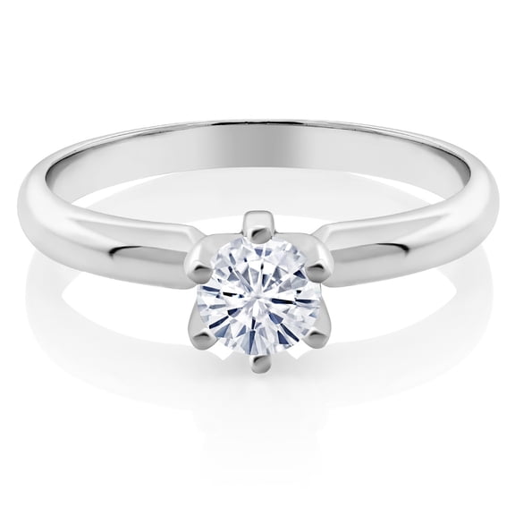 Gem Stone King 925 Sterling Silver Moissanite Solitaire Engagement Ring for Women (0.50 Cttw, Round 5MM, Size 6)