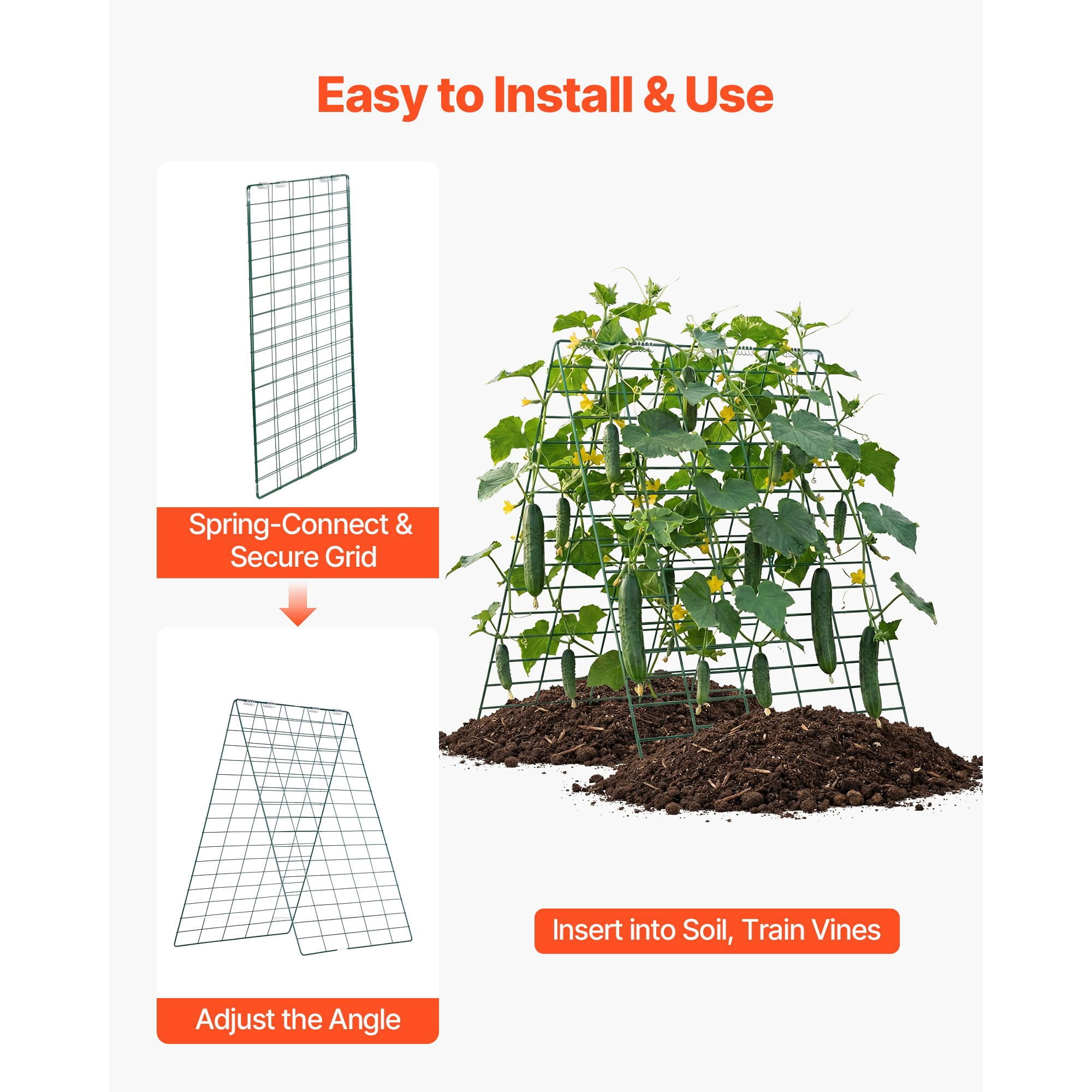 Cucumber Trellis 4-Pack, A-Frame Metal Rustproof Coating, for Raised Bed, Vine/Pea/Bean/Tomato/Flower, 35.43"x27.56"
