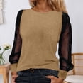 thumbnail image 2 of Women's Long Sleeve Casual Top with Sheer Mesh Yoke Loose Fit Round Neck Everyday Comfort T-Shirt Oversized T-shirts Short Sleeve Crewneck Casual Tops, 2 of 4