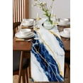 thumbnail image 4 of ERUNPONLY Marble Blue Table Runner - 48 Inch Long Gold Foil Ceramic Style Cracks Scratches Cotton and Linen Blended Dress Scarves Farmhouse Table Runner for Kitchen Dining, Coffee Table, 13"x48", 4 of 8