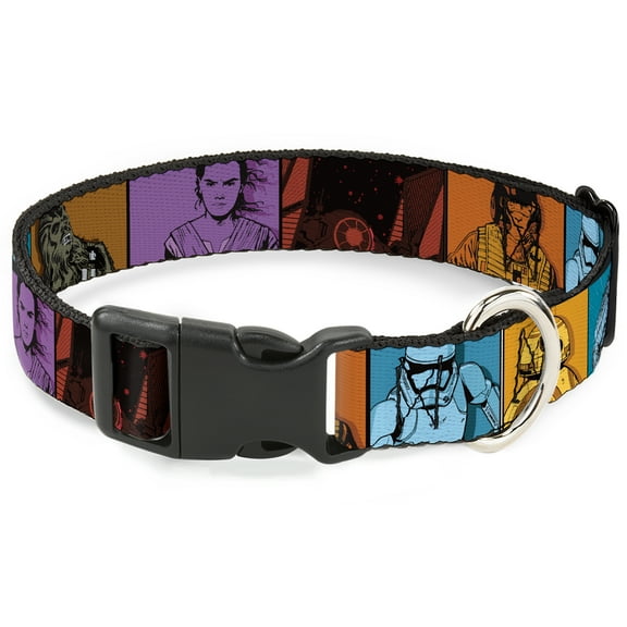 Star Wars Pet Collar, Dog Collar Plastic Buckle, Star Wars the Force Awakens Character and Icons Multi Color, 7 to 8.5 Inches 0.5 Inch Wide
