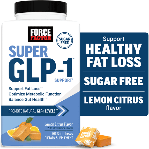 Force Factor Super GLP-1 Support Soft Chews, Promote Natural GLP-1 Production, Support Fat Loss, Metabolic Function & Healthy Body Composition, Sugar Free Lemon Citrus Flavor, 60 Soft Chews