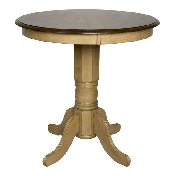Sunset Trading Brook Round 36" Round Wood Pub Pedestal Dining Table in Cream
