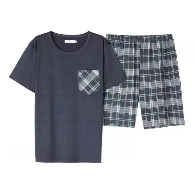 Pijama Hombre Algodon Verano Short Azul Regalo Papá Elegante
