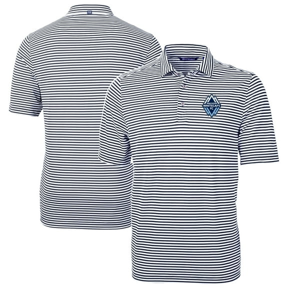 Men's-Cutter & Buck  Navy Vancouver Whitecaps FC Big & Tall Virtue Eco Pique Stripe Recycled Polo