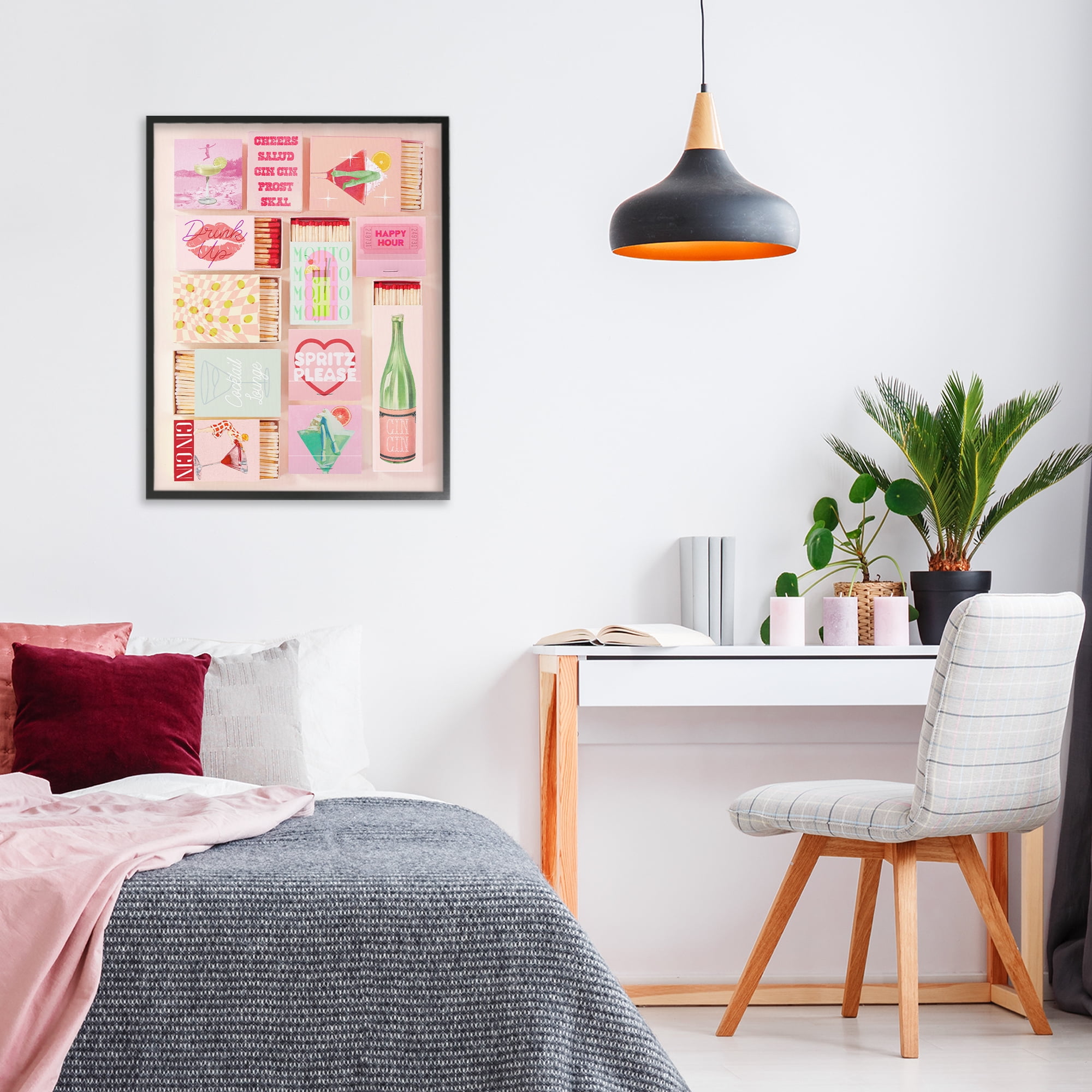 Glam Cocktails Retro Matches Black Framed Giclee Art, design by Lil' Rue