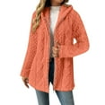 thumbnail image 3 of Women's Mid Length Plush Jacket, Zip Front Hooded Coat with Embossed Pattern, Short Pile Fleece Outerwear, Soft Textured Casual Top, Long Sleeve Everyday Wear Orange XL, 3 of 10