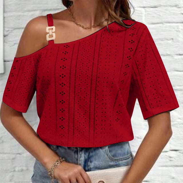 Shorts pour Femmes, Blouses pour Femmes, Mode Décontractée, Hauts à Col Court Unis, Blouses à Col Asymétrique