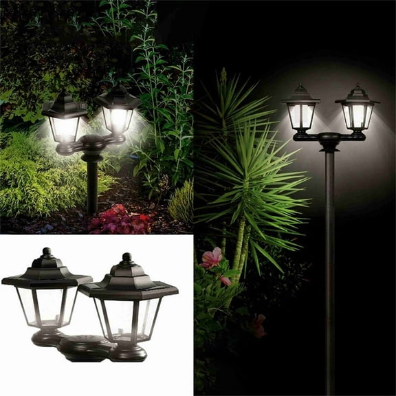 Wdhugt Outdoor Post Lights Waterproofs Decorative Floor Lamp Vintage For Patio Garden Backyard Front/Back Door Two Post Headlights Solar Floor Lamps