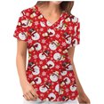 thumbnail image 3 of Snorda Tuniques Médicales pour Femmes Hauts de Sarrau Col en V Uniforme de Travail Imprimé Poches Blouse, 3 of 5
