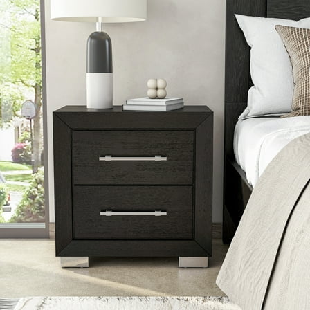 Furniture of America Bennett Indoor Modern Solid Wood 2-Drawer Nightstand with USB Port, Black
