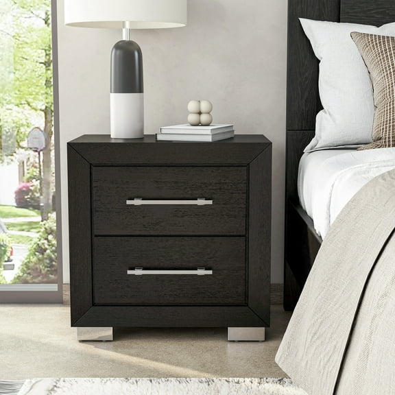 Furniture of America Bennett Indoor Modern Solid Wood 2-Drawer Nightstand with USB Port, Black
