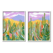 Stupell Industries Contemporary Cactus Desert Sky Painting White Framed Art Print Wall Art, Set of 2, Design by Laura Marr