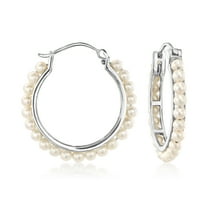 Ross-Simons 3-3.5mm Cultured Pearl Hoop Earrings in Sterling Silver, Women's, Adult