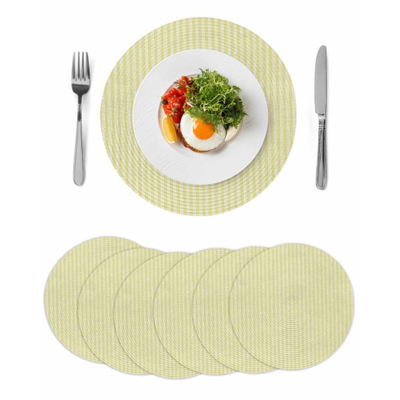 Yellow Striped Round Placemats Set of 6 for Dinning Tables,Heat-proof Braided Table Mats 13 Inch,Modern Simple Farmhouse Beige Vintage Washable Place Mat for Kitchen Restaurant Party Table Decor