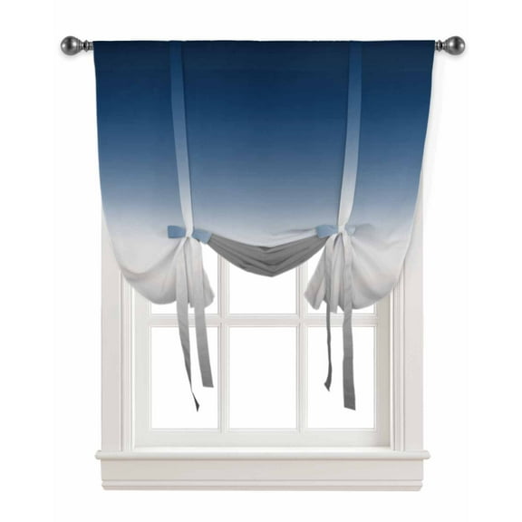 Navy Blue Gray Ombre Tie Up Curtains for Kitchen Bathroom Bedroom Windows 45 Inch Length, Modern Gradient Abstract Art Balloon Drape Curtains Shade Rod Pocket Drapery Curtain Panel, 42"x45"
