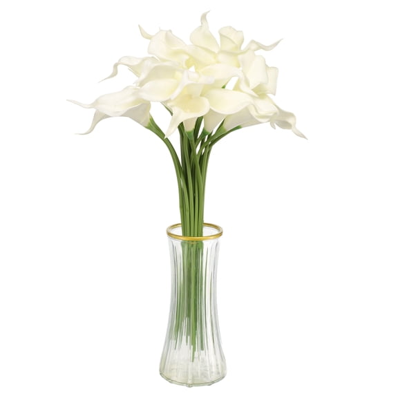 20pcs Artificial Calla Lily Fake Silk Flowers Bouquet Real Touch for Home Garden Wedding Party Decoration, Beige