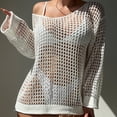 thumbnail image 2 of ShomPort Women's Crochet Hollow out Cover up Crop Tops Tie Front Long Sleeve Beachwear Bathing Suit Clothes, 2 of 4