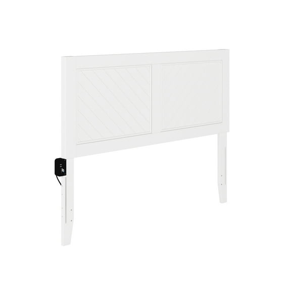 HomeStock Asian Allure Solid Wood Rustic Headboard Full, White - 56" x 2" x 26", Elegant Carvings, USB Charger, Fits Most Metal Bed Frames, Ships Assembled