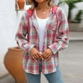thumbnail image 2 of Snoarin Shirts for Women Fashion Loose Fitting Long Sleeved Plaid Cardigan Hooded Top Cardigan Shirt S-2XL, 2 of 6