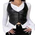 thumbnail image 1 of Women‘s Vest Leather V Neck Sleeveless Button Closure Design Slim Fit Breathable Versatile Tank Tops, 1 of 6