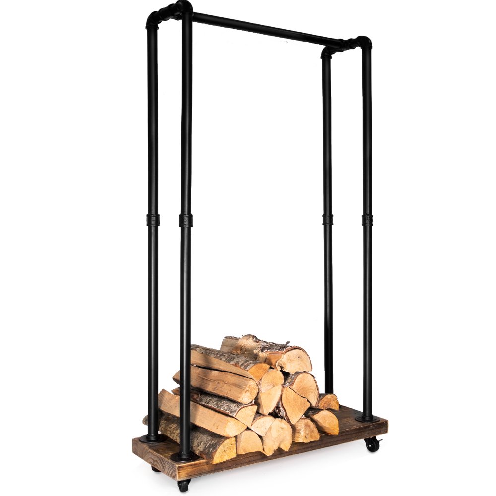 Rustic Firewood Log Rack Carrier Wood Rack Storage Mover with Rolling