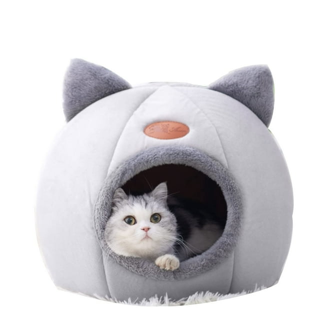 Heywce Warm Cat Bed With Removable Washable Cushioned Pillow For Cats Puppy And Small Dogs In A Cute Cat Head Shape.