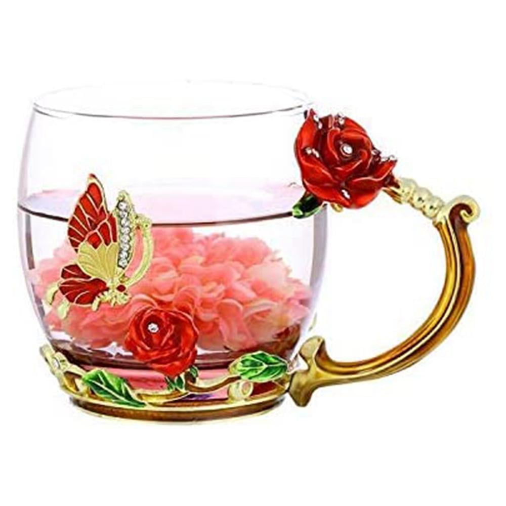 Floral Glass Mug & Spoon Set Gift - Specialty Tea Cup / Coffee Mug
