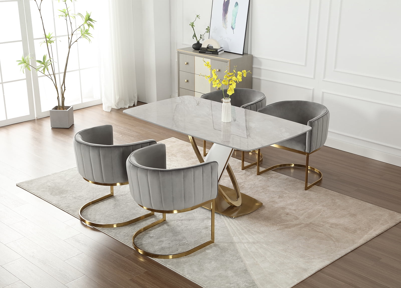 Dayalane Modern Barrel Dining Chairs Set of 2, Velvet Upholstered Kitchen snd Dining Room Side Chairs, Comfy Armchair with Metal Frame for Dining Room Living Room Bedroom Cafe, Grey