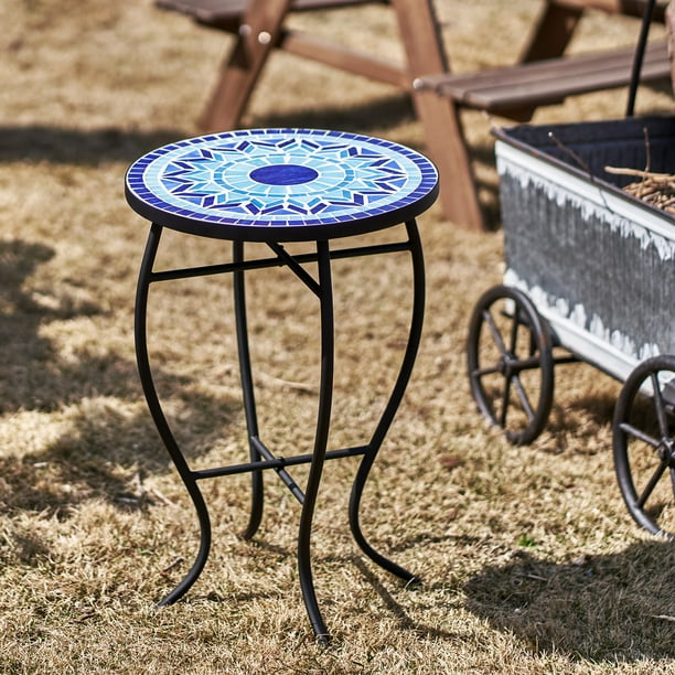 21" End Table w 14" Mosaic Ceramic Tile Top Porch & Patio Decor, Indoor