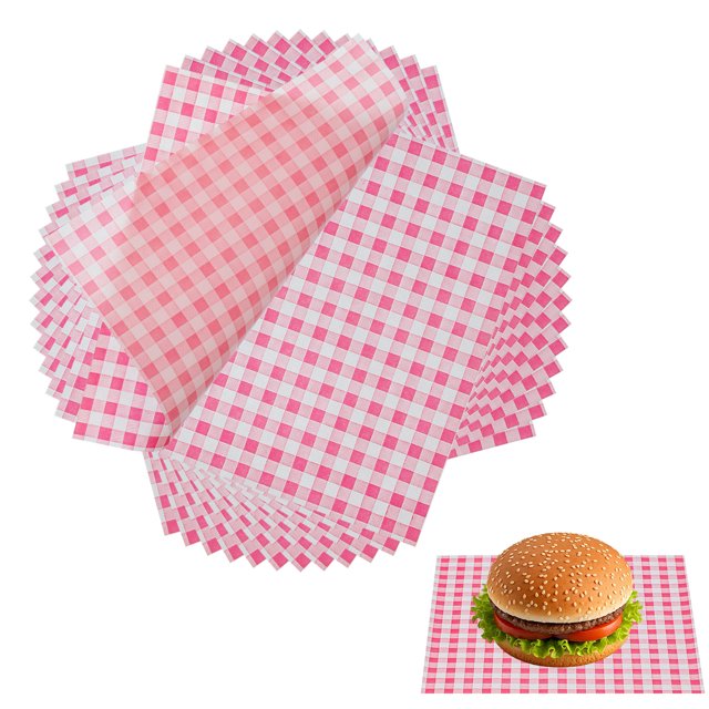 Uxcell 100 Pcs Hojas de Papel Encerado para Alimentos, 7 x 7 Pulgadas, Forros de Cesta de Alimentos Cuadrados para Sándwich, Hamburguesa, Pan, Rosa