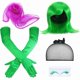 thumbnail image 1 of wonima44 4 Pcs Halloween Disgust Costume Cosplay Set Disgust Green Costume Wig with Scarf Gloves False Eyelashes Short Green Flip Wigs for Adults Halloween Costume Anime Cosplay, 1 of 1