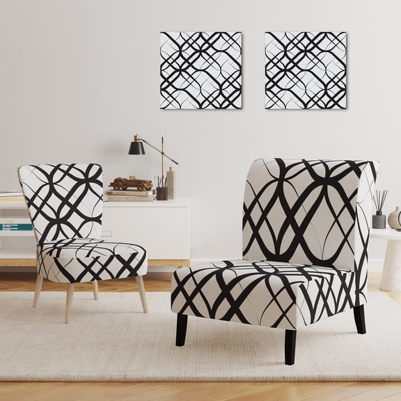 Designart 'Monochrome Geometric Pattern III' Upholstered Mid-Century Accent Chair